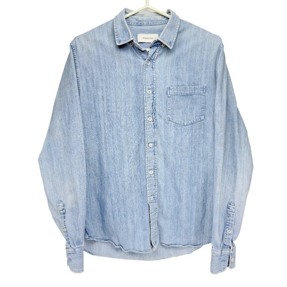 DRAPEAU NOIR Denim/Chambray Button-Up Long Sleeves Light Blue Wash Shirt Size L - Picture 1 of 8
